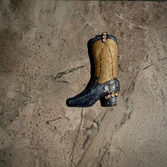 Western Mates Hand Painted Blue Enamel 18k Gold Plated Cowboy Boot Pin Brooch - Picture 1 of 8